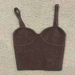 Brown Cashmere-Blend Cropped Bustier-Style Tank, Wilfred Size Small